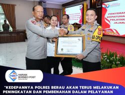 Polres Berau  Terima Penghargaan dari Ombudsman RI atas Pelayanan Publik